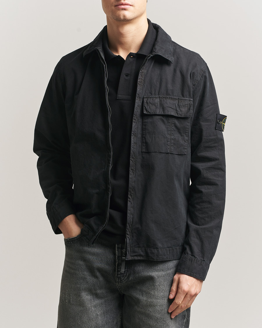 Uomini | Camicie | Stone Island | Brushed Cotton Canvas Zip Overshirt Black