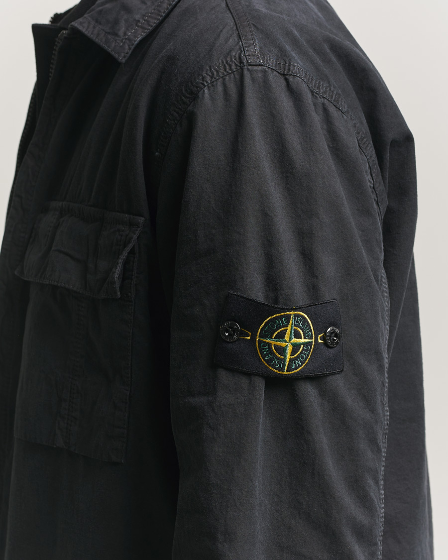Uomini | Camicie | Stone Island | Brushed Cotton Canvas Zip Overshirt Black