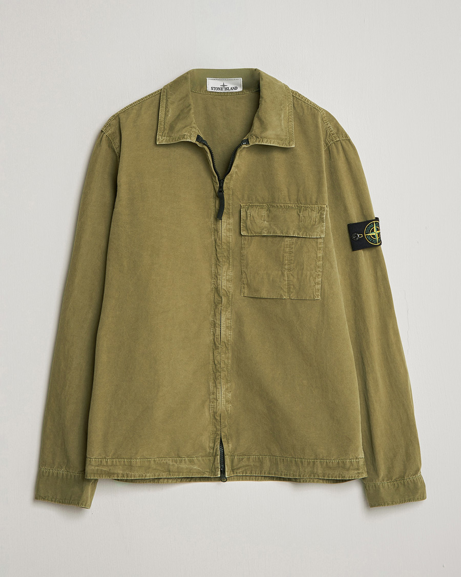 Uomini | Camicie | Stone Island | Brushed Cotton Canvas Zip Overshirt Military Green