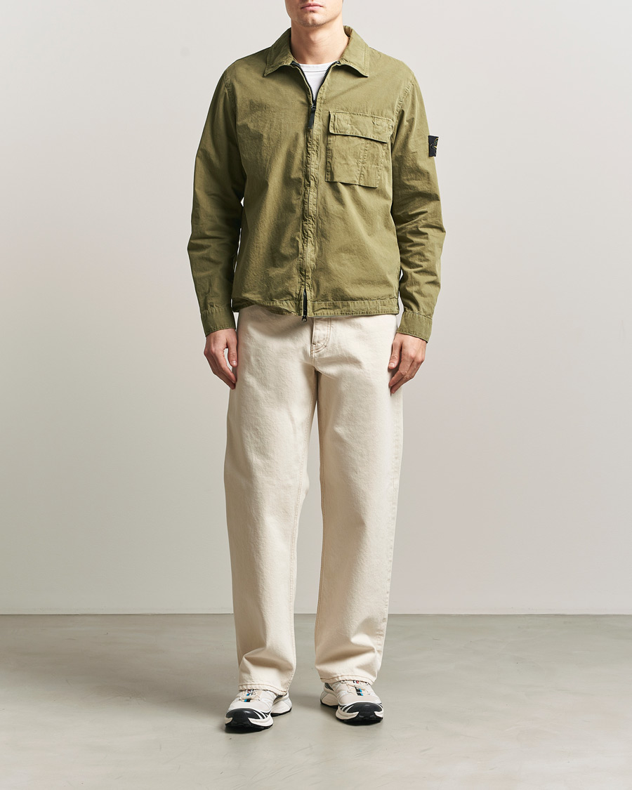 Uomini | Camicie | Stone Island | Brushed Cotton Canvas Zip Overshirt Military Green
