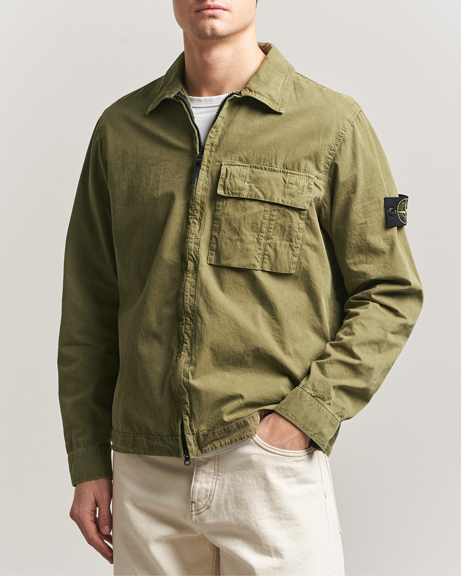 Uomini | Camicie | Stone Island | Brushed Cotton Canvas Zip Overshirt Military Green