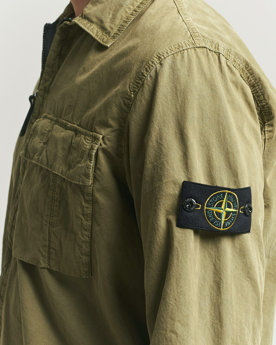 Uomini | Camicie | Stone Island | Brushed Cotton Canvas Zip Overshirt Military Green