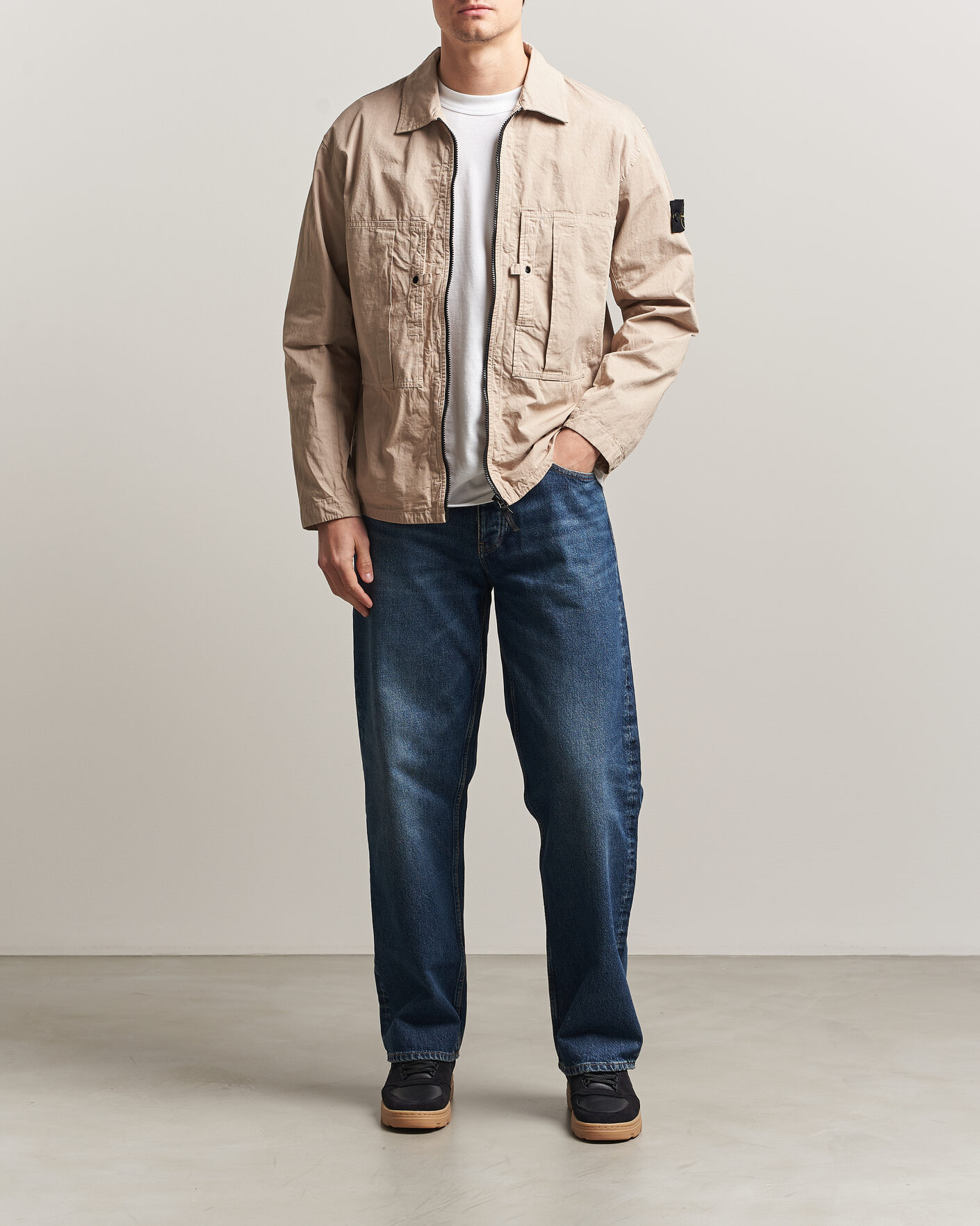 Uomini | Camicie | Stone Island | Cotton Ripstop Zip Overshirt Desert