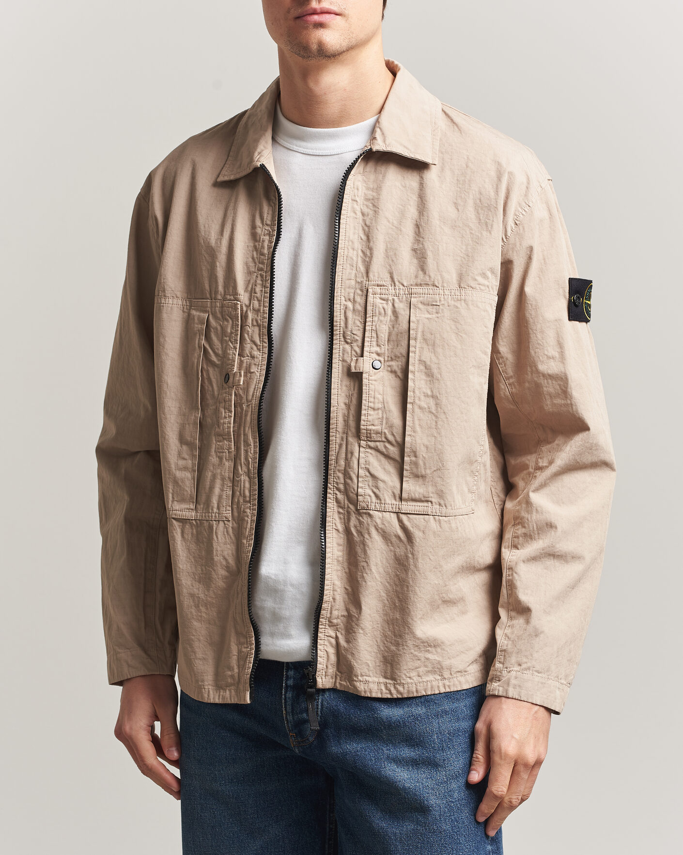 Uomini | Camicie | Stone Island | Cotton Ripstop Zip Overshirt Desert