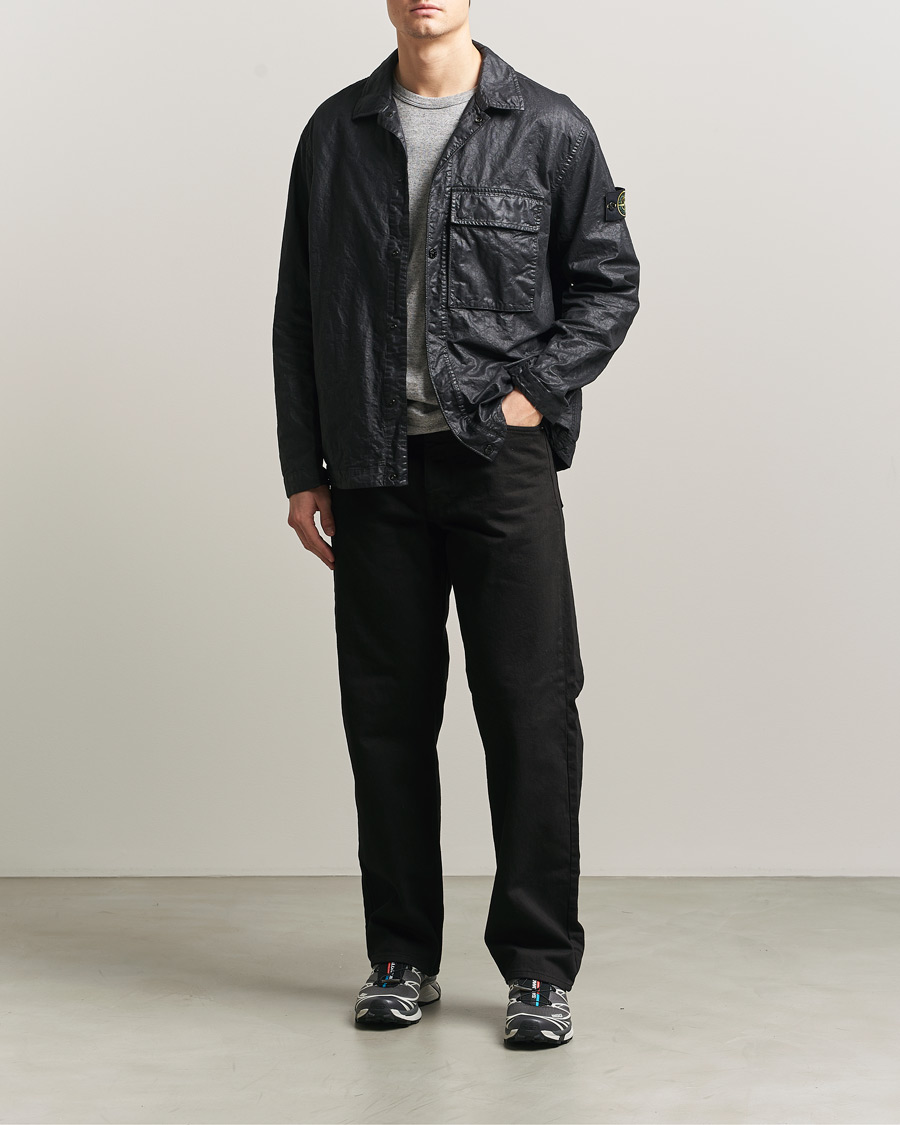 Uomini | Camicie | Stone Island | Garment Dyed Nylon Zip Overshirt Black