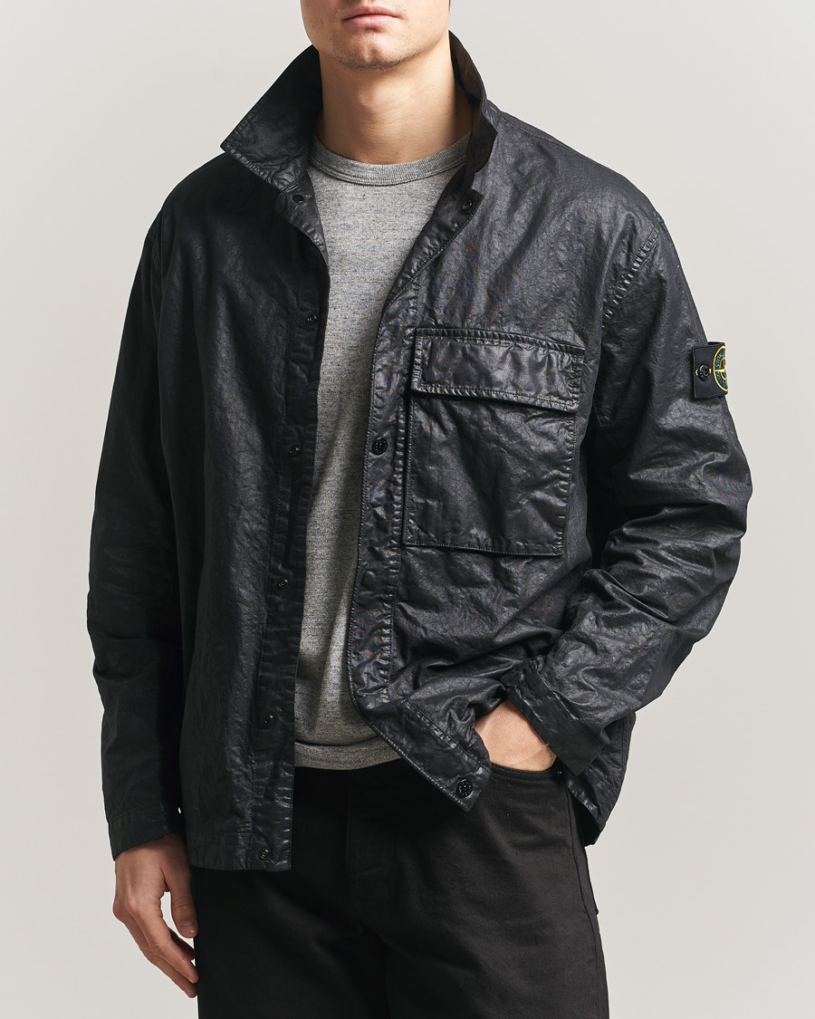 Uomini | Camicie | Stone Island | Garment Dyed Nylon Zip Overshirt Black