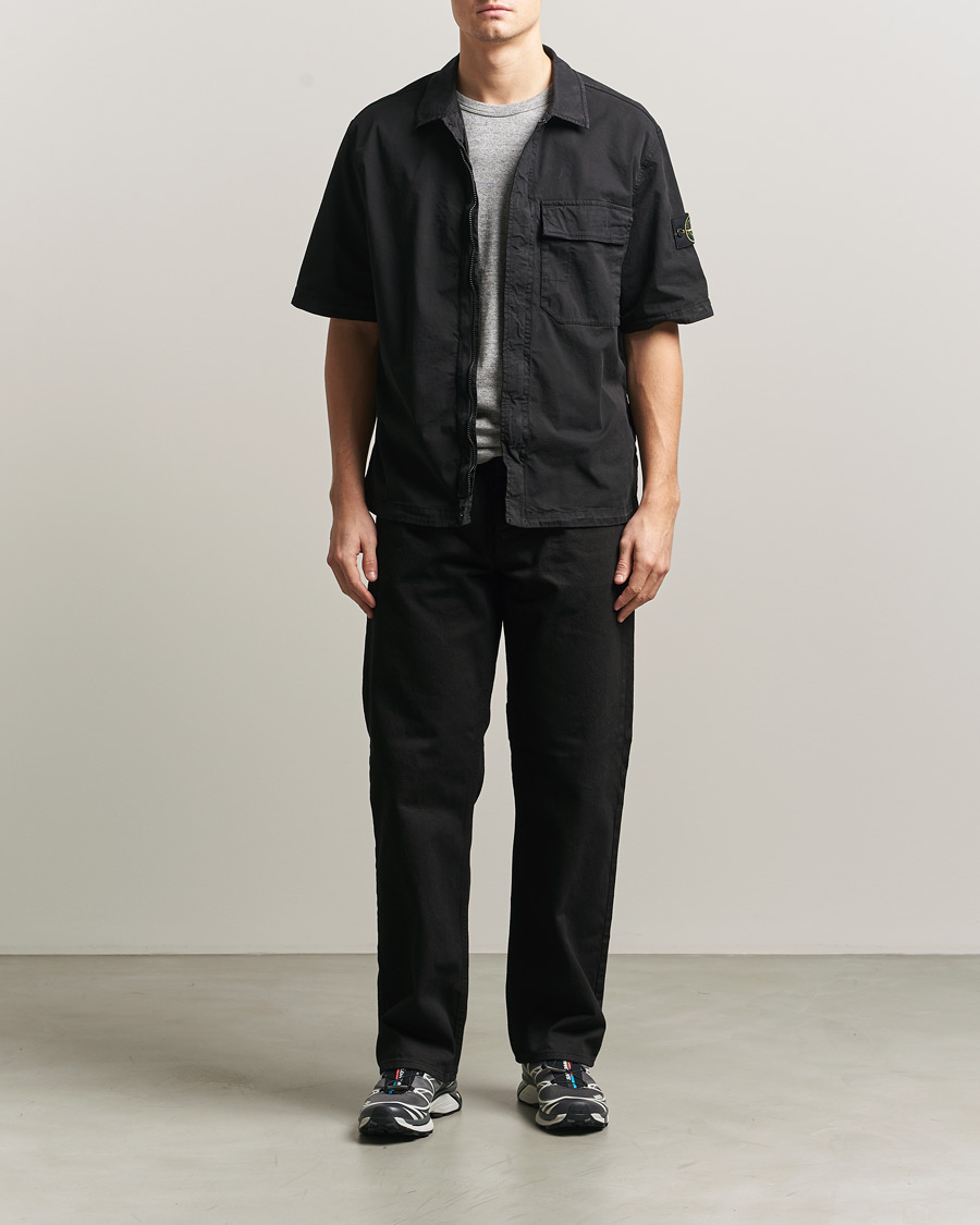 Uomini | Camicie | Stone Island | Organic Cotton Twill Short Sleeve Shirt Black