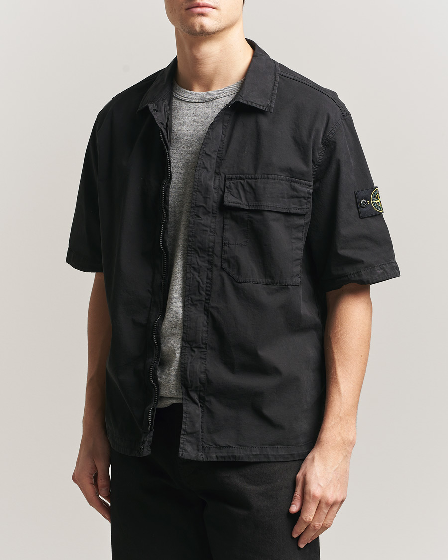 Uomini | Camicie | Stone Island | Organic Cotton Twill Short Sleeve Shirt Black