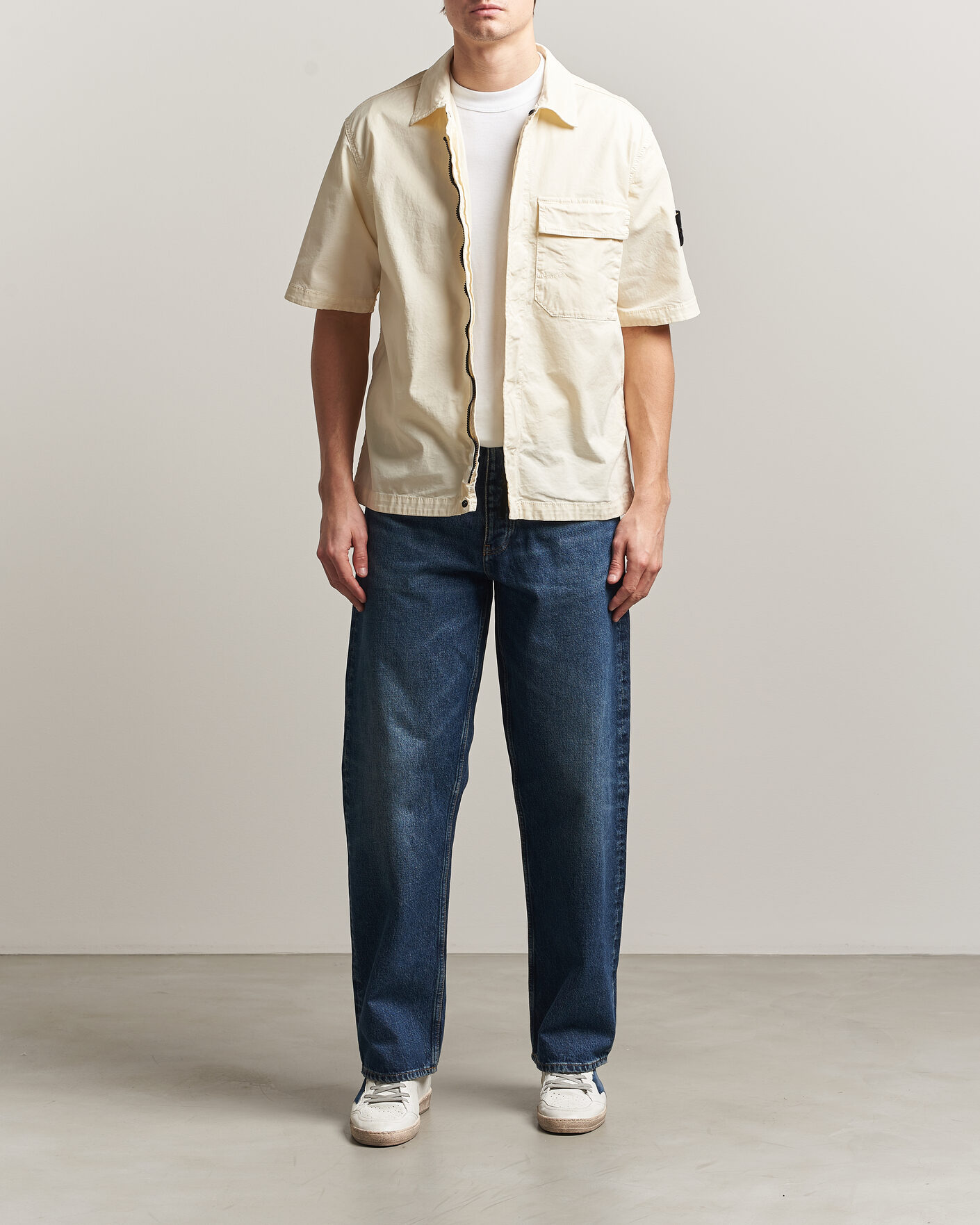 Uomini | Camicie | Stone Island | Organic Cotton Twill Short Sleeve Shirt Ivory