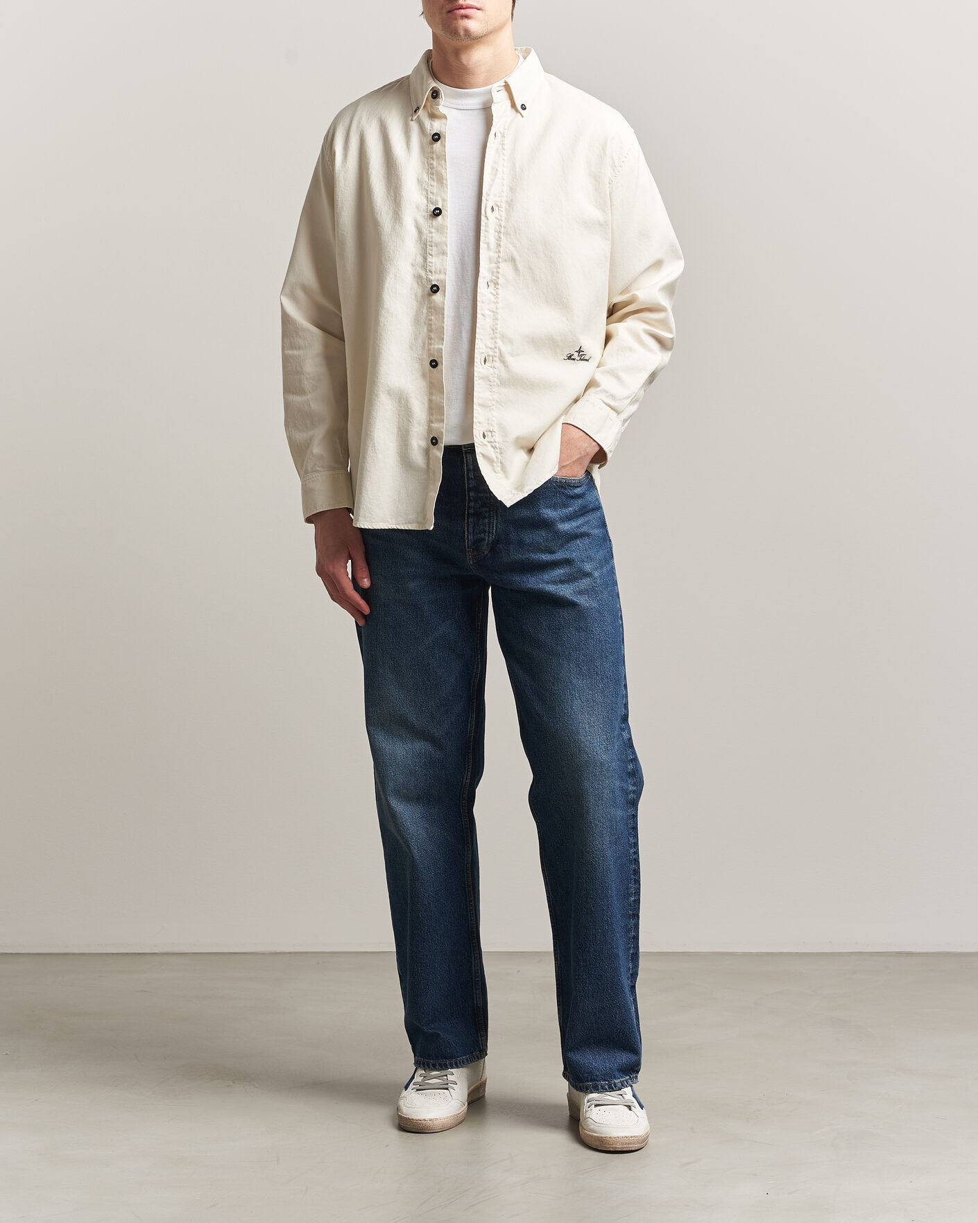 Uomini | Camicie | Stone Island | Organic Cotton Oxford Shirt Ivory