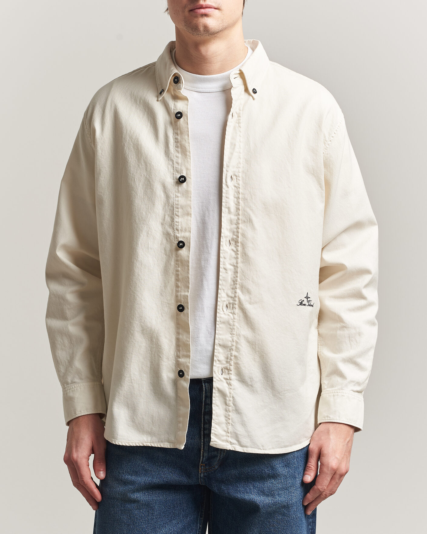 Uomini | Camicie | Stone Island | Organic Cotton Oxford Shirt Ivory