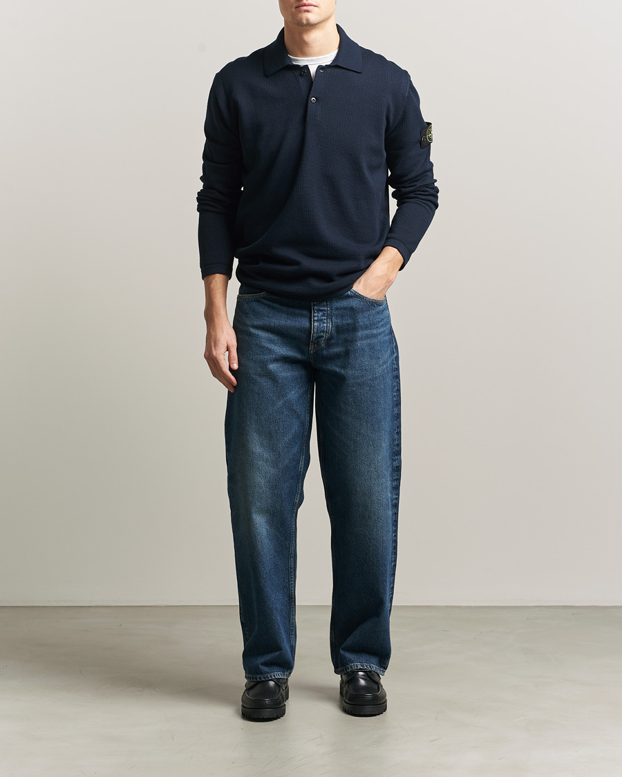 Uomini | Maglieria | Stone Island | Micro Stitch Knitted Cotton Polo Navy