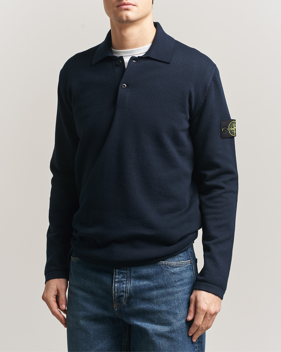 Uomini | Maglieria | Stone Island | Micro Stitch Knitted Cotton Polo Navy