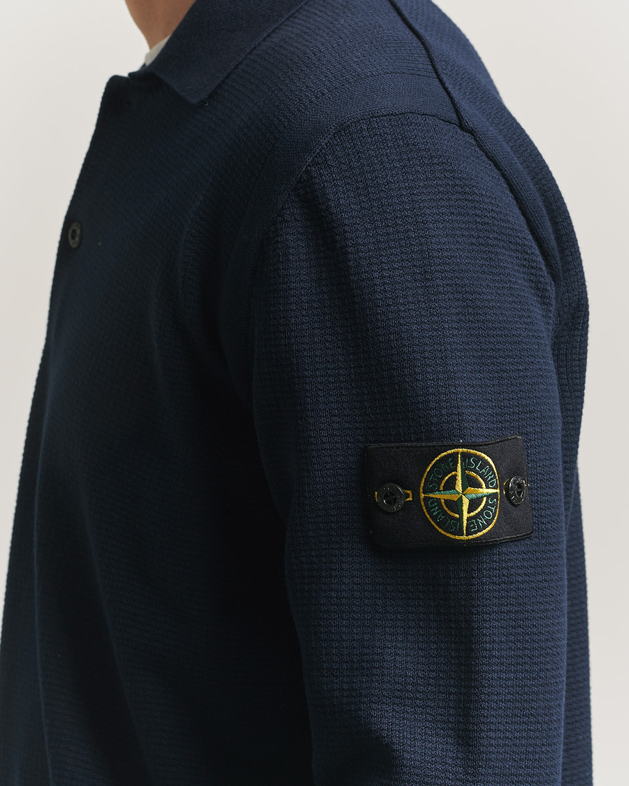 Uomini | Maglieria | Stone Island | Micro Stitch Knitted Cotton Polo Navy