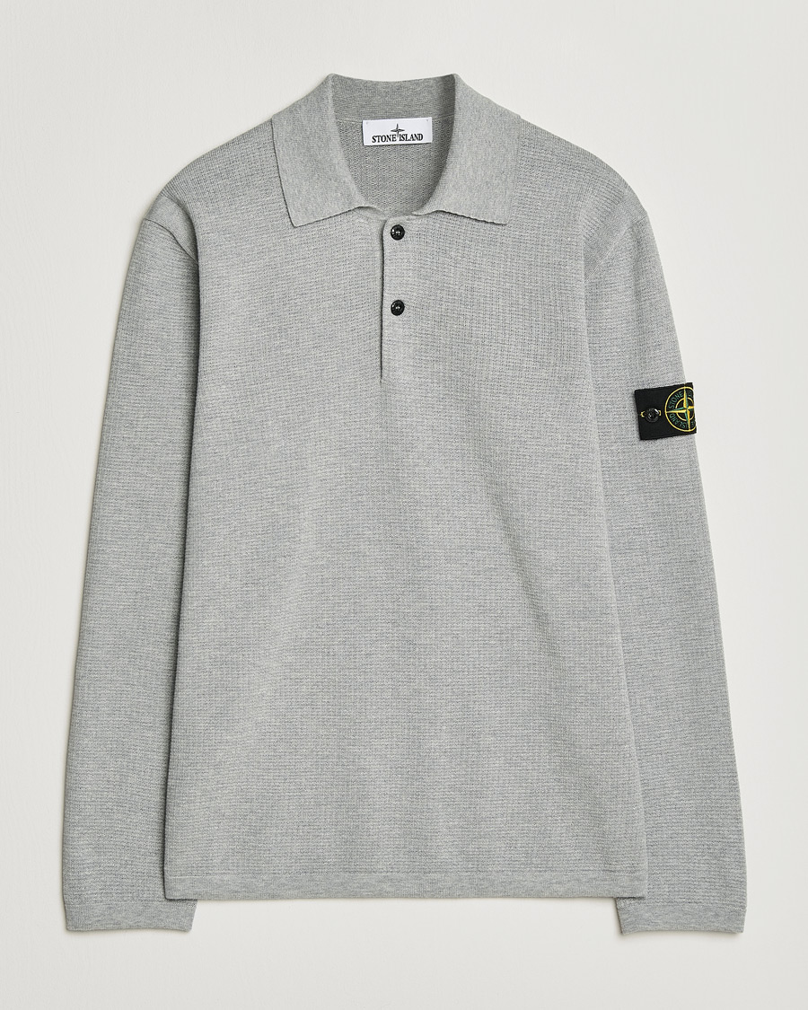 Uomini | Maglieria | Stone Island | Micro Stitch Knitted Cotton Polo Melange Pearl Grey