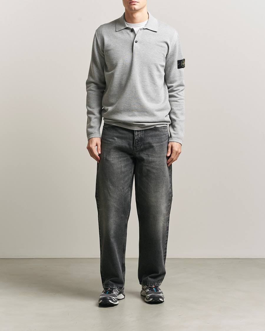 Uomini | Maglieria | Stone Island | Micro Stitch Knitted Cotton Polo Melange Pearl Grey