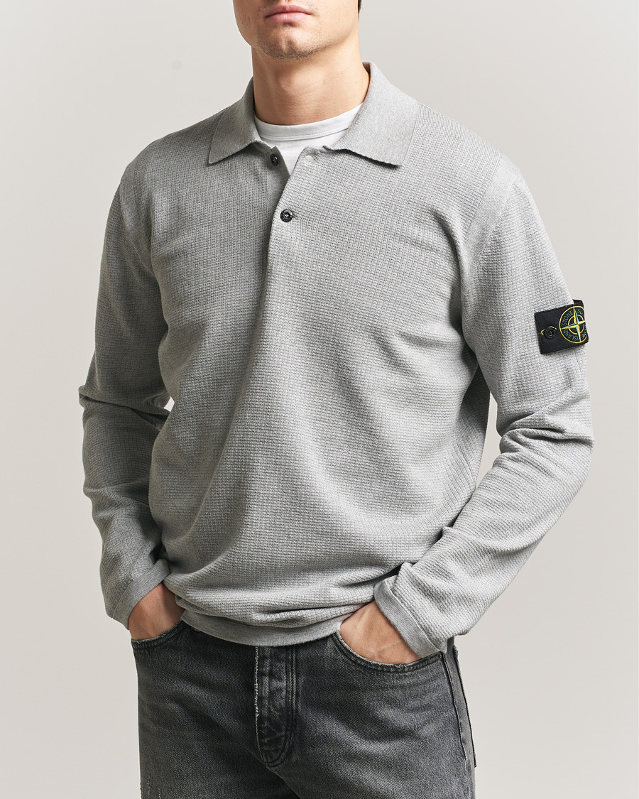 Uomini | Maglieria | Stone Island | Micro Stitch Knitted Cotton Polo Melange Pearl Grey