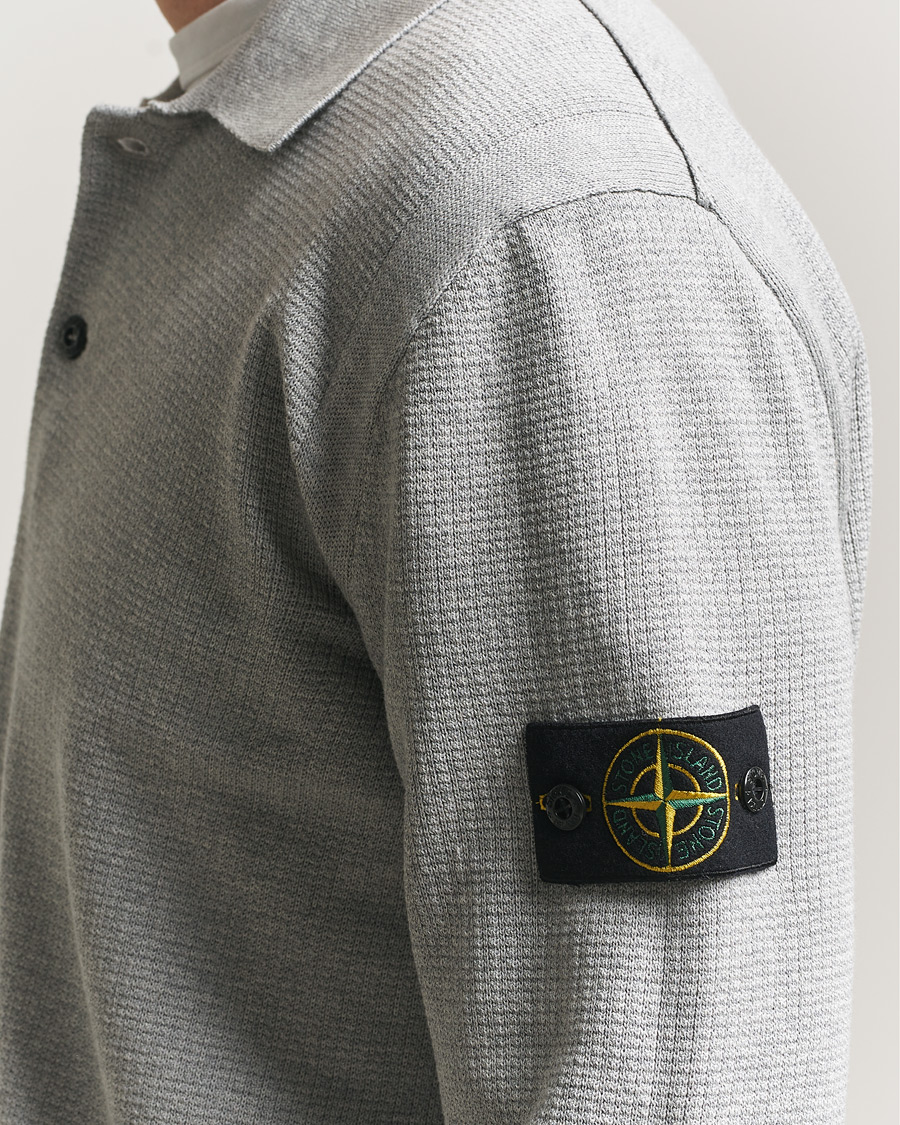 Uomini | Maglieria | Stone Island | Micro Stitch Knitted Cotton Polo Melange Pearl Grey