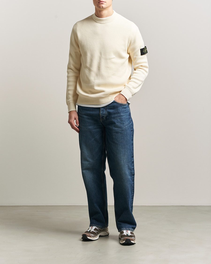 Uomini | Maglieria | Stone Island | Ribbed Soft Organic Cotton Crewneck Ivory