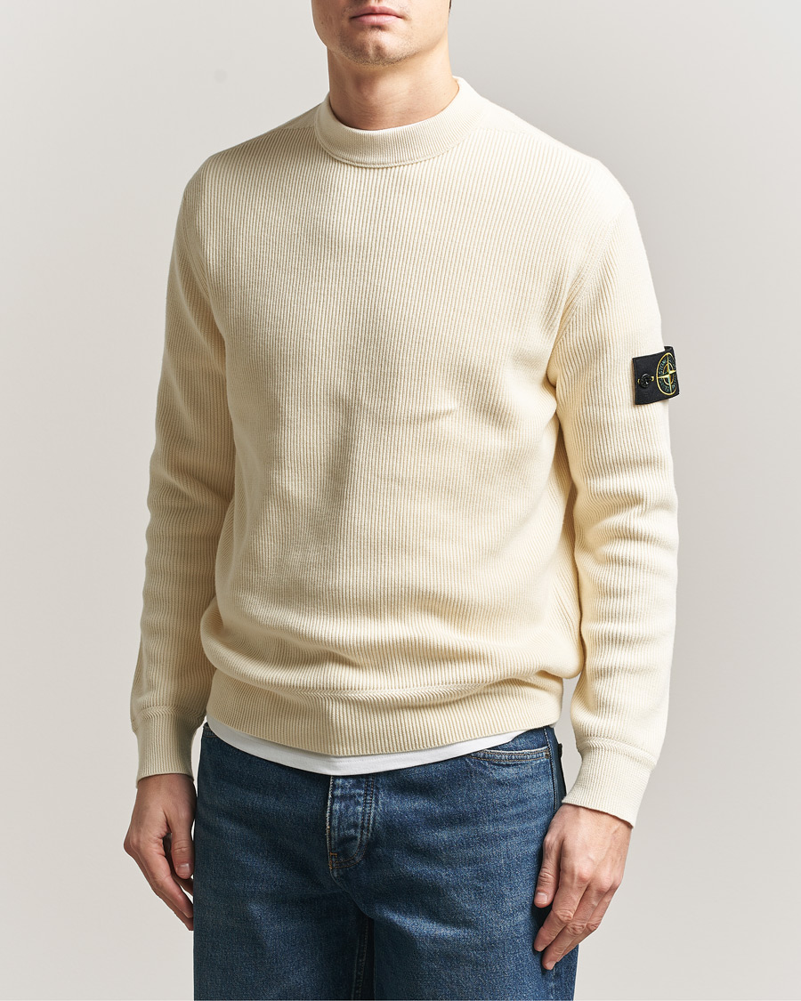 Uomini | Maglieria | Stone Island | Ribbed Soft Organic Cotton Crewneck Ivory