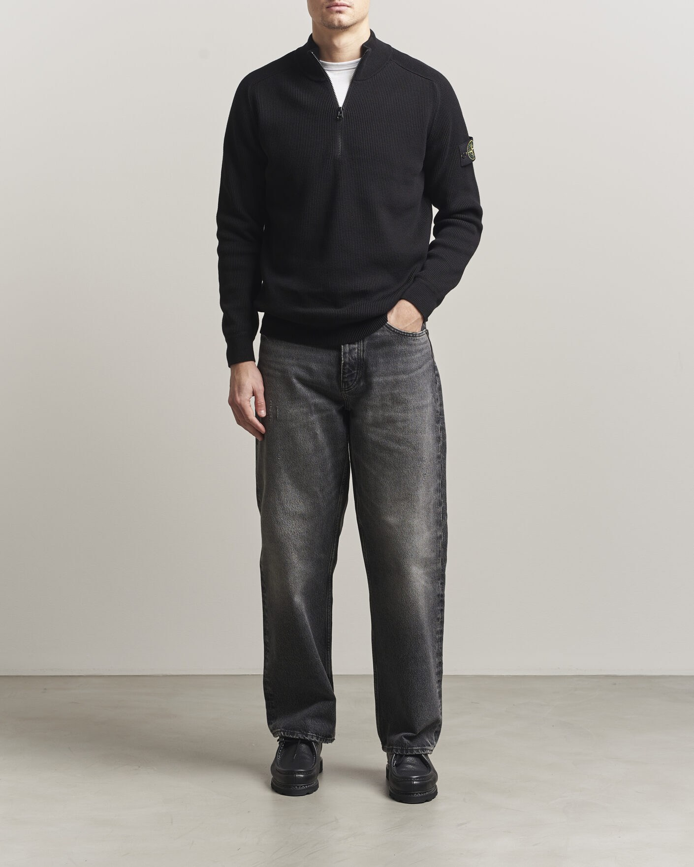Stone Island Ribbed Soft Organic Cotton Half Zip Black su