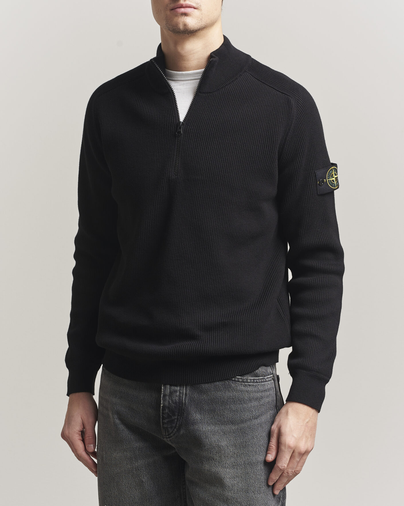 Uomini | Maglieria | Stone Island | Ribbed Soft Organic Cotton Half Zip Black