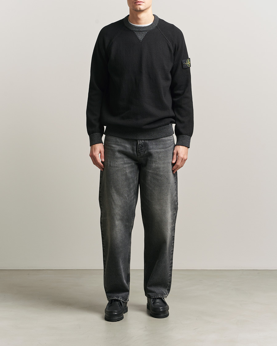 Uomini | Maglieria | Stone Island | Raw Hand Organic Cotton Raglan Crewneck Black
