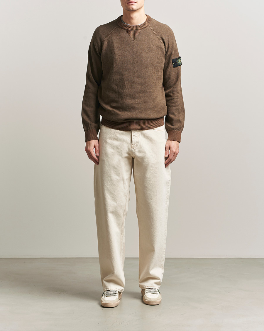 Uomini | Maglieria | Stone Island | Raw Hand Organic Cotton Raglan Crewneck Umber