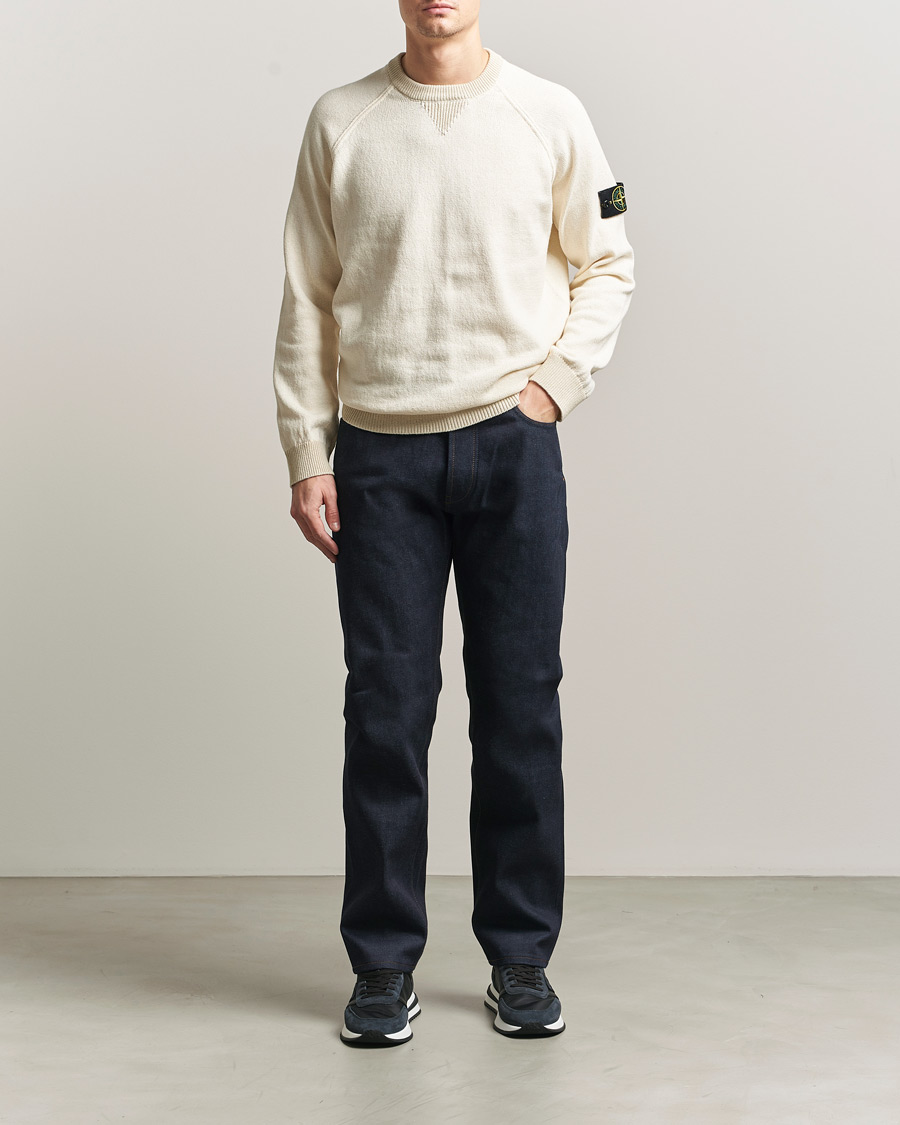 Uomini | Maglieria | Stone Island | Raw Hand Organic Cotton Raglan Crewneck Ivory