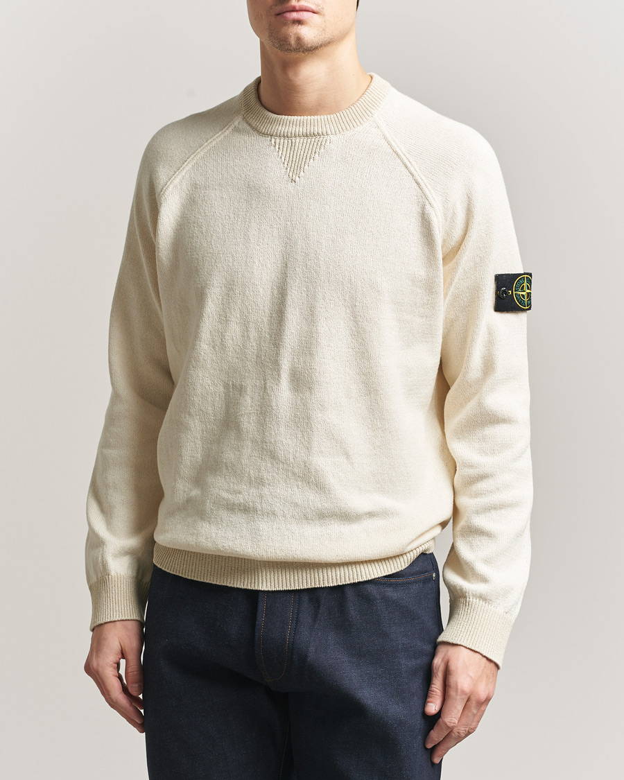 Uomini | Maglieria | Stone Island | Raw Hand Organic Cotton Raglan Crewneck Ivory