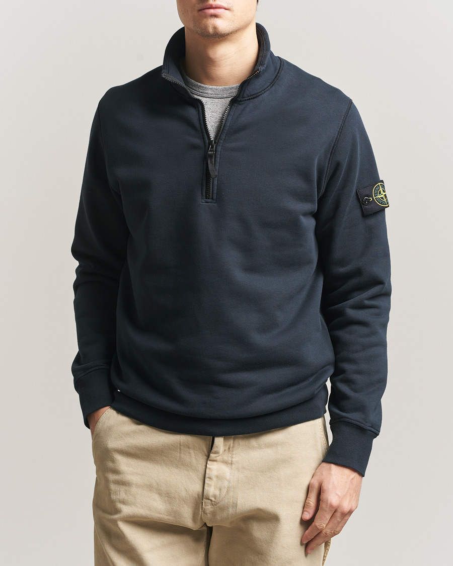 Uomini | Maglieria | Stone Island | Garment Dyed Fleece Half Zip Navy