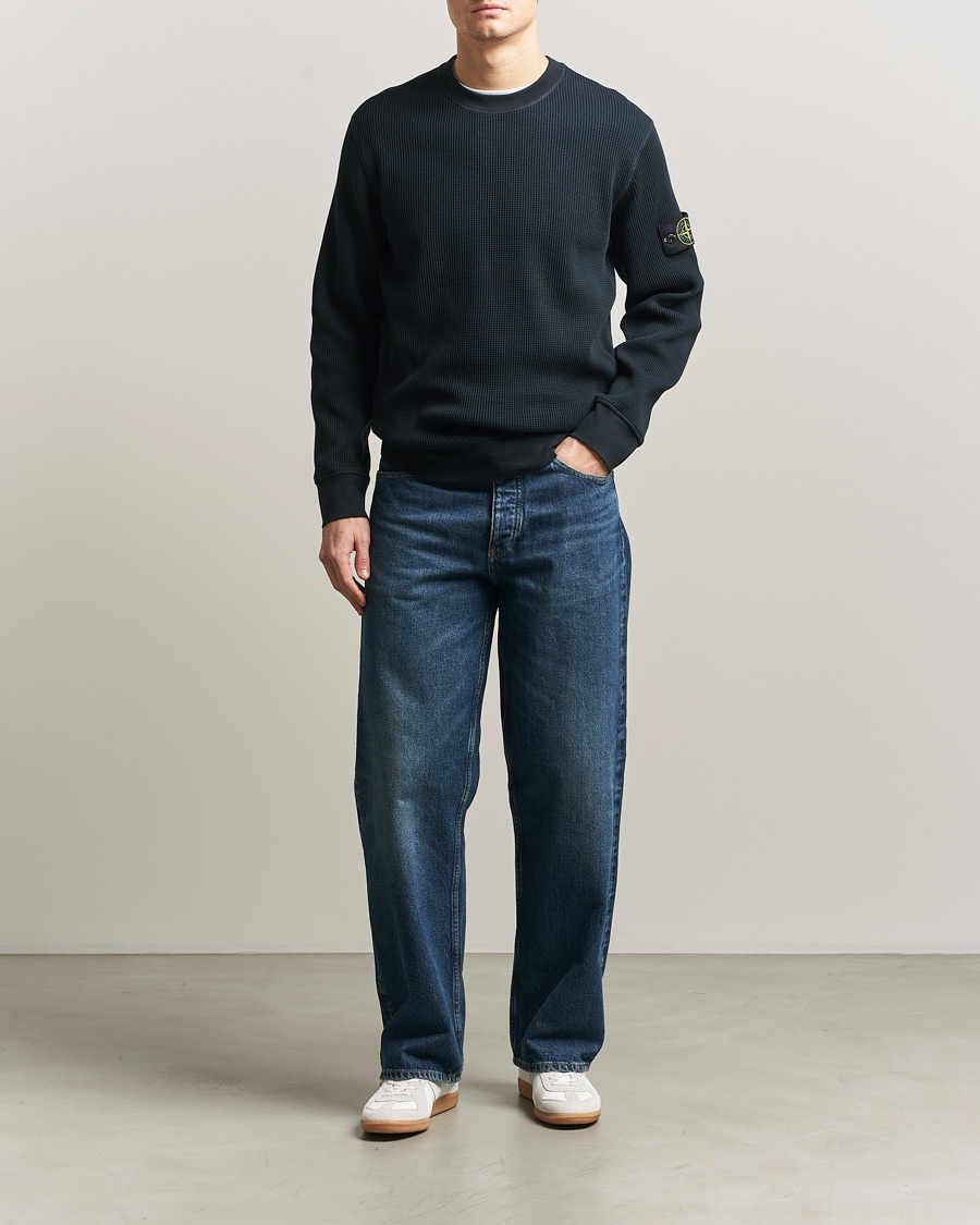 Uomini | Maglieria | Stone Island | Organic Cotton Waffle Fleece Sweatshirt Navy