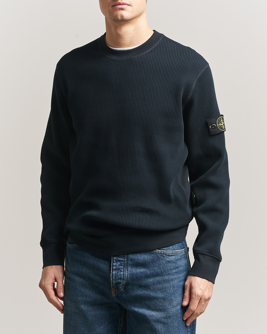 Uomini | Maglieria | Stone Island | Organic Cotton Waffle Fleece Sweatshirt Navy
