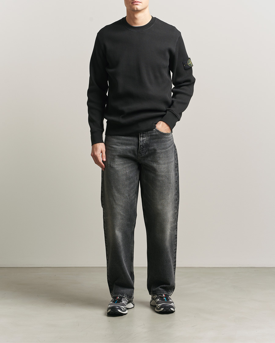 Uomini | Maglieria | Stone Island | Organic Cotton Waffle Fleece Sweatshirt Black