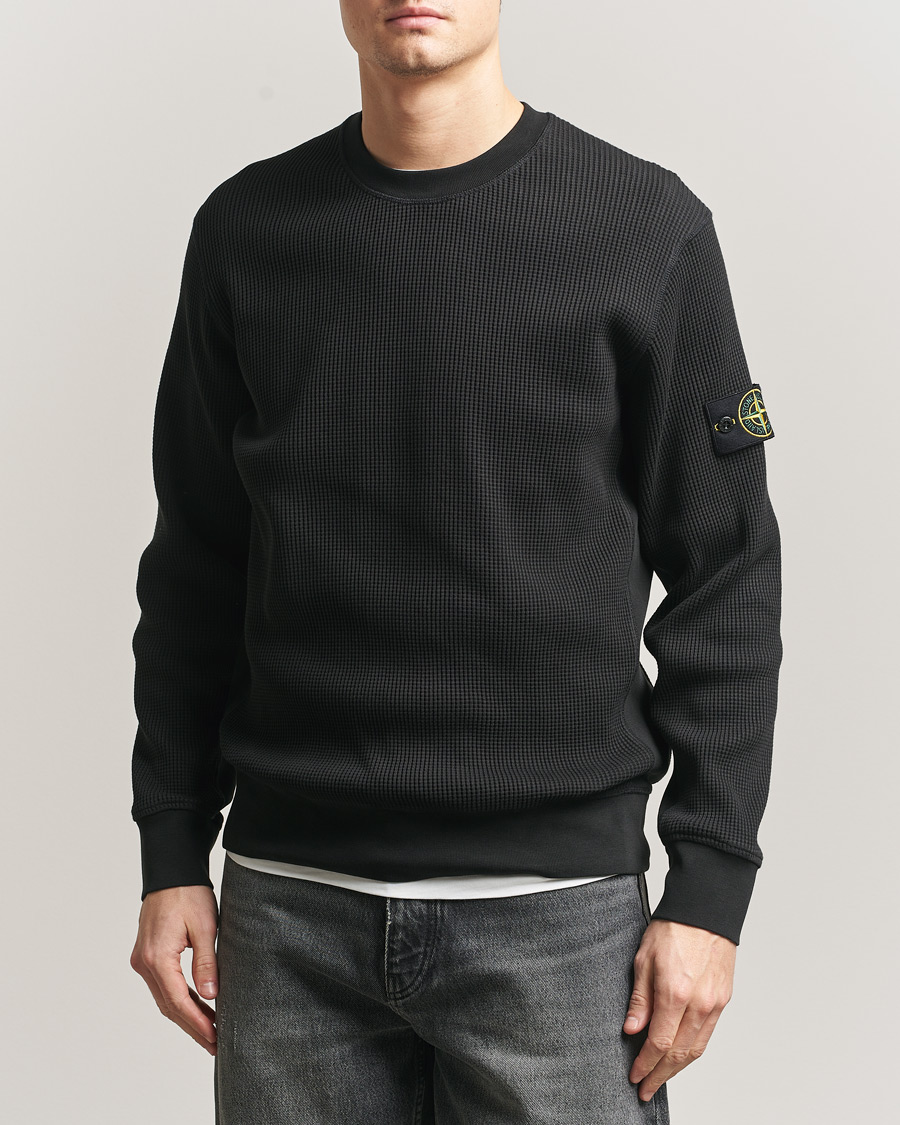 Uomini | Maglieria | Stone Island | Organic Cotton Waffle Fleece Sweatshirt Black