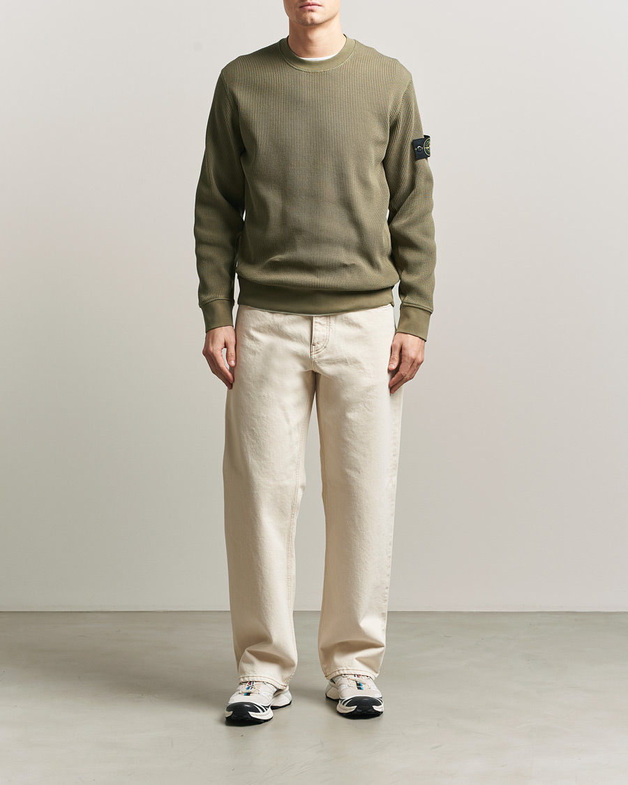 Uomini | Maglieria | Stone Island | Organic Cotton Waffle Fleece Sweatshirt Military