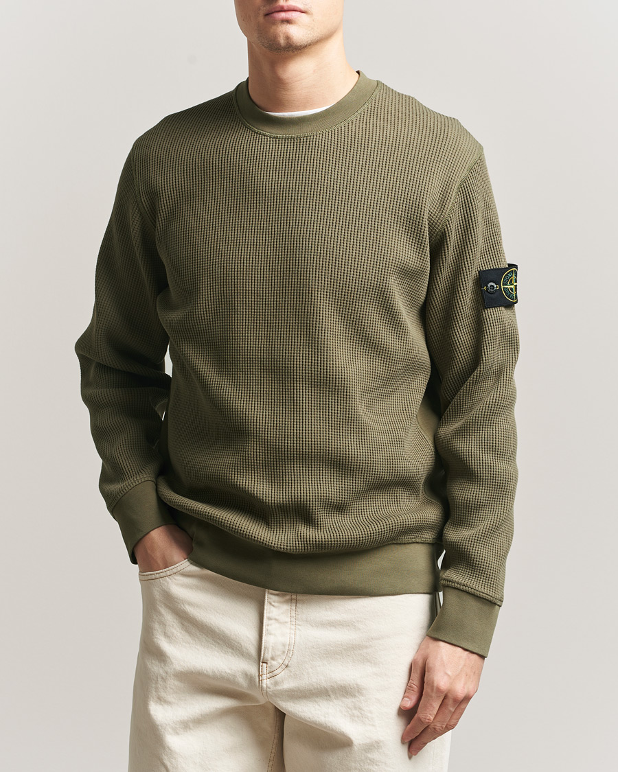 Uomini | Maglieria | Stone Island | Organic Cotton Waffle Fleece Sweatshirt Military