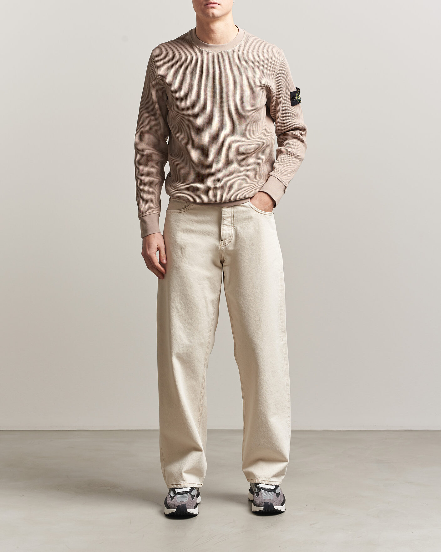 Uomini | Maglieria | Stone Island | Organic Cotton Waffle Fleece Sweatshirt Desert