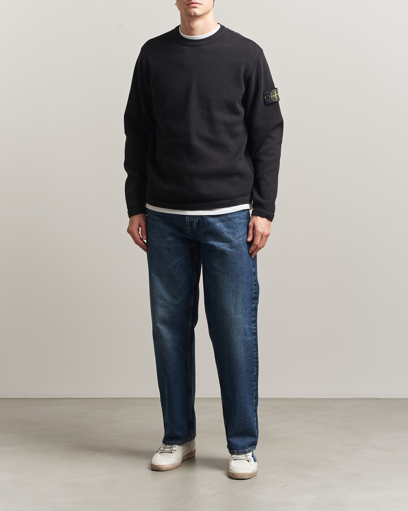 Uomini | Maglieria | Stone Island | Mesh Stitch Organic Cotton Fleece Crewneck Black