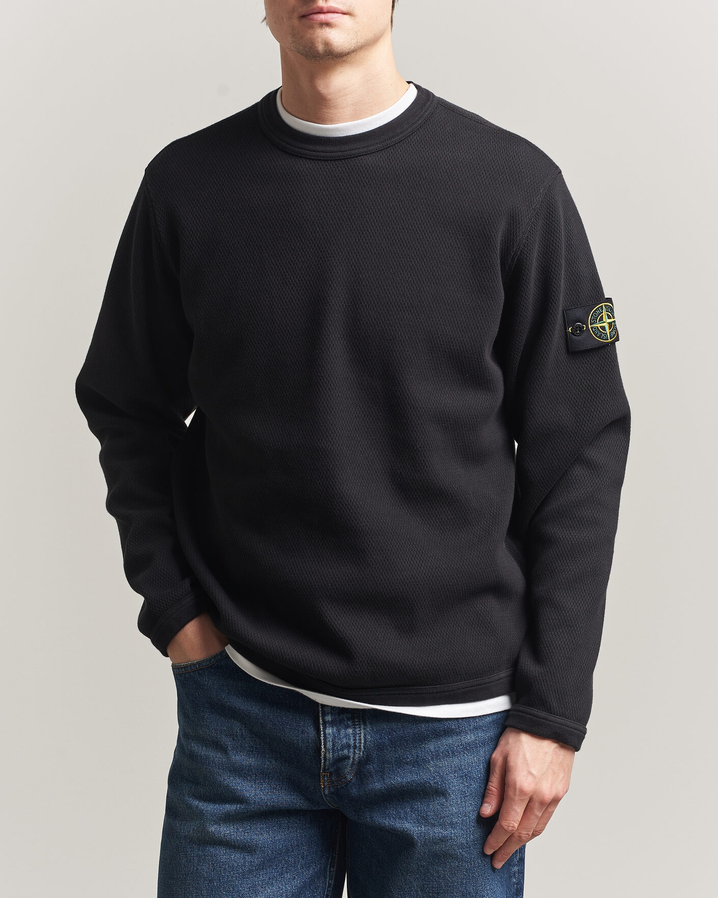 Uomini | Maglieria | Stone Island | Mesh Stitch Organic Cotton Fleece Crewneck Black