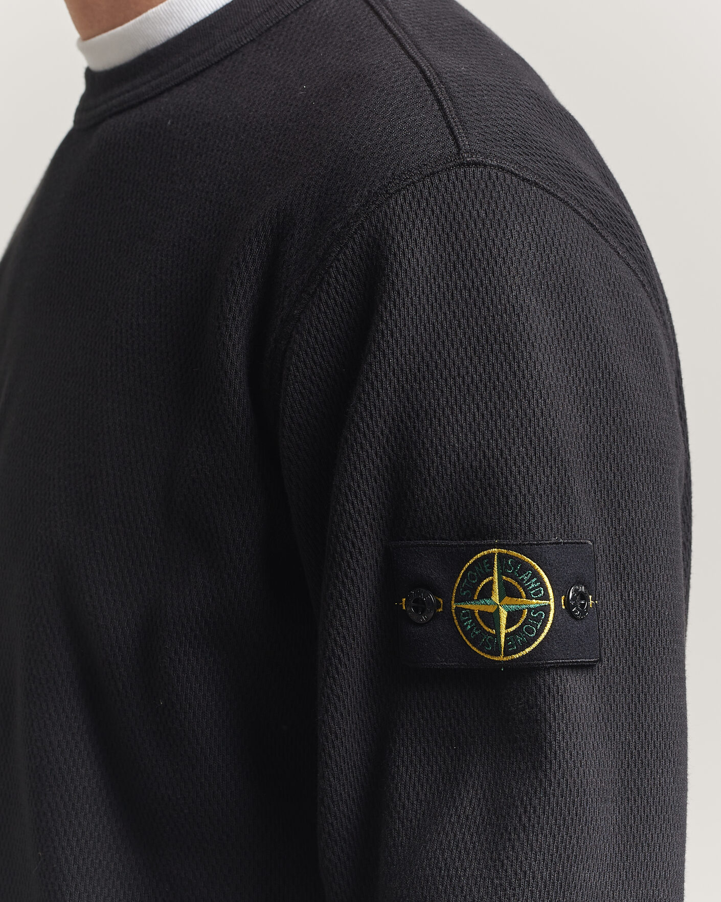 Uomini | Maglieria | Stone Island | Mesh Stitch Organic Cotton Fleece Crewneck Black