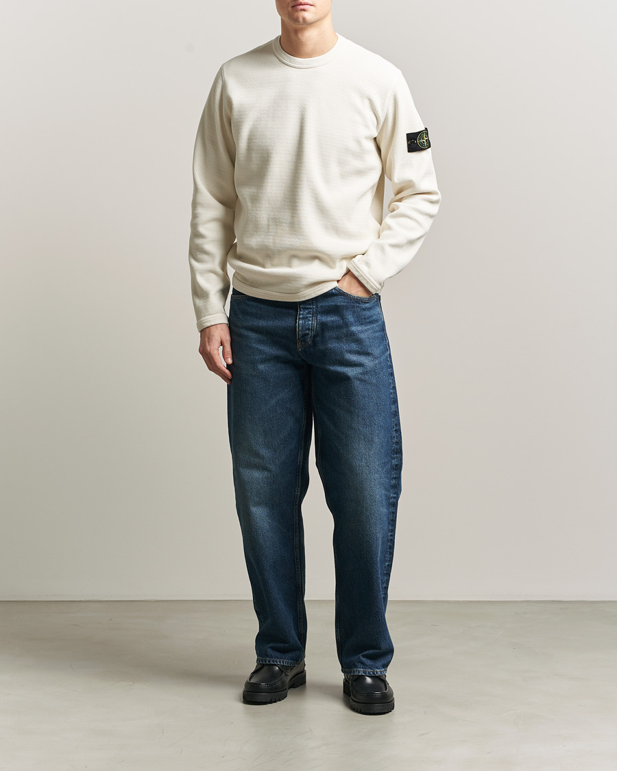 Uomini | Maglieria | Stone Island | Mesh Stitch Organic Cotton Fleece Crewneck Ivory