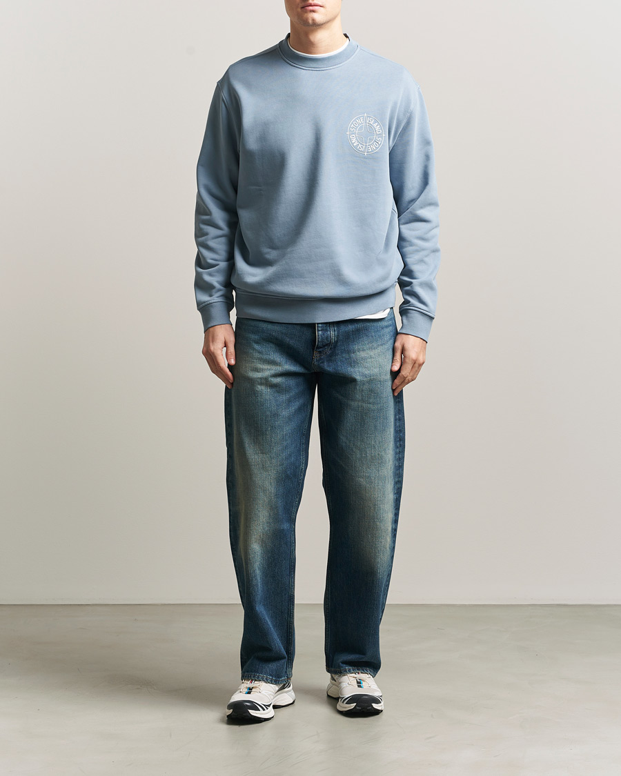 Uomini | Maglieria | Stone Island | Cotton Fleece Printed Logo Sweatshirt Dark Blue