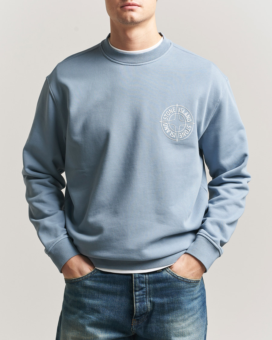 Uomini | Maglieria | Stone Island | Cotton Fleece Printed Logo Sweatshirt Dark Blue