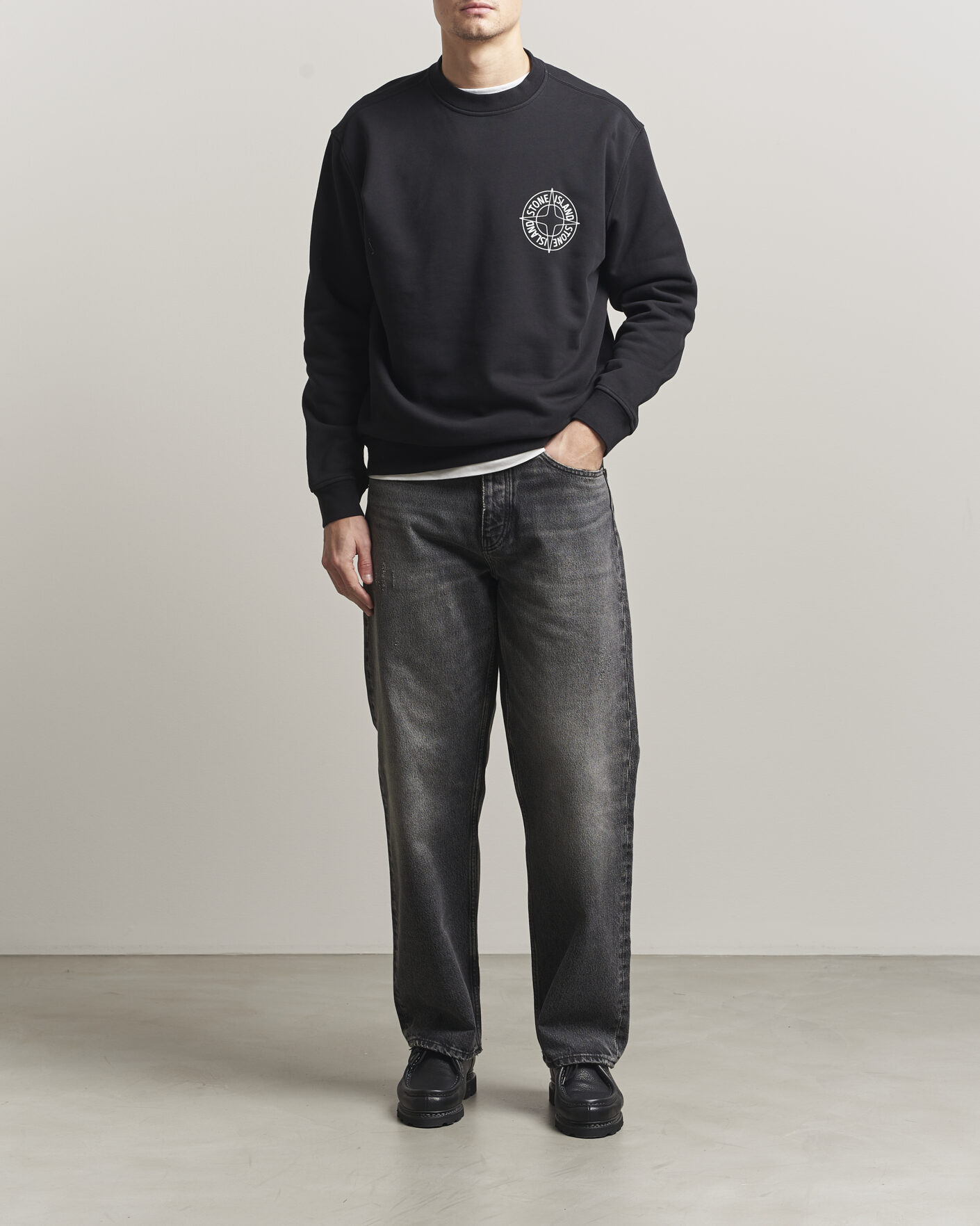 Uomini | Maglieria | Stone Island | Cotton Fleece Printed Logo Sweatshirt Black