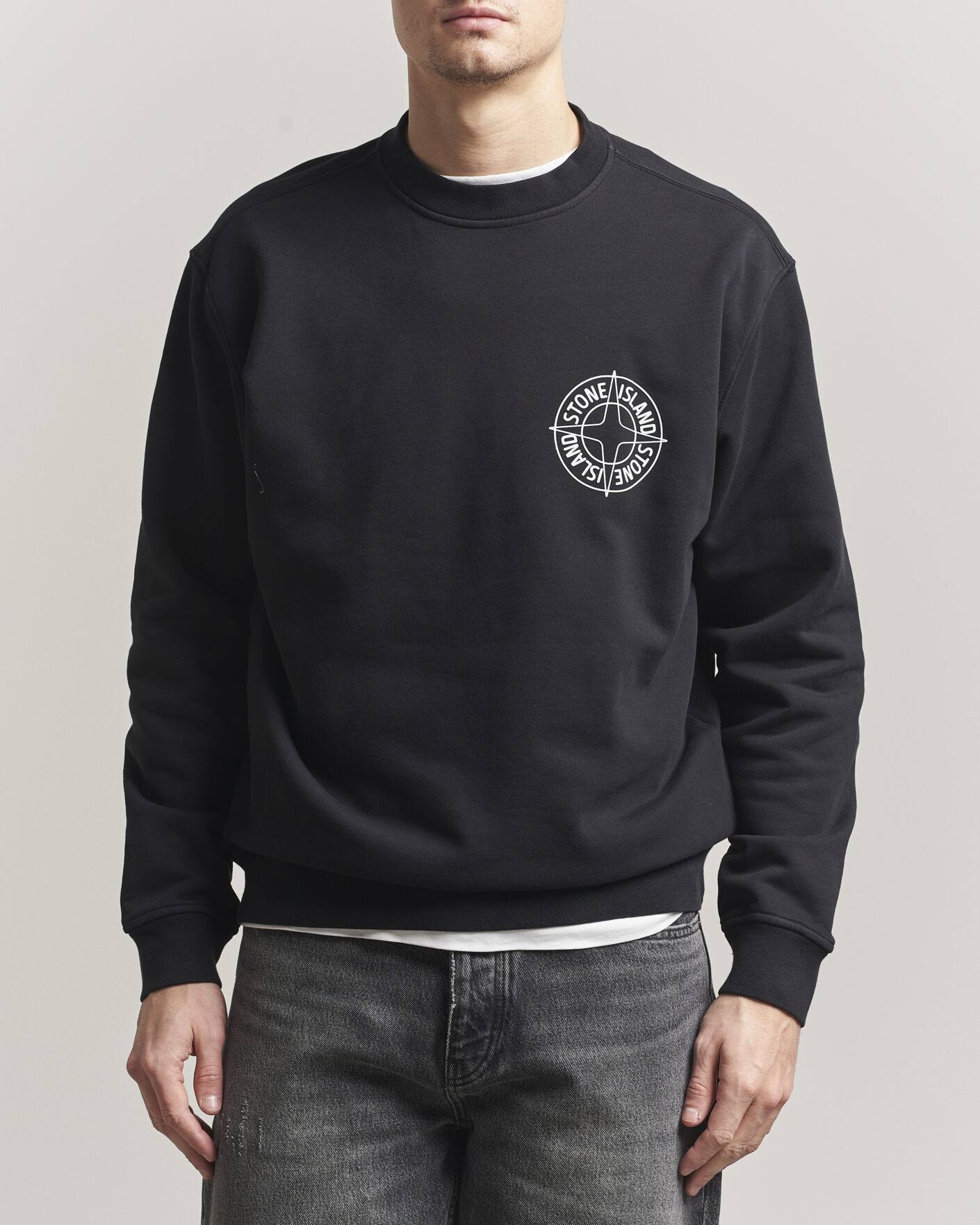 Uomini | Maglieria | Stone Island | Cotton Fleece Printed Logo Sweatshirt Black