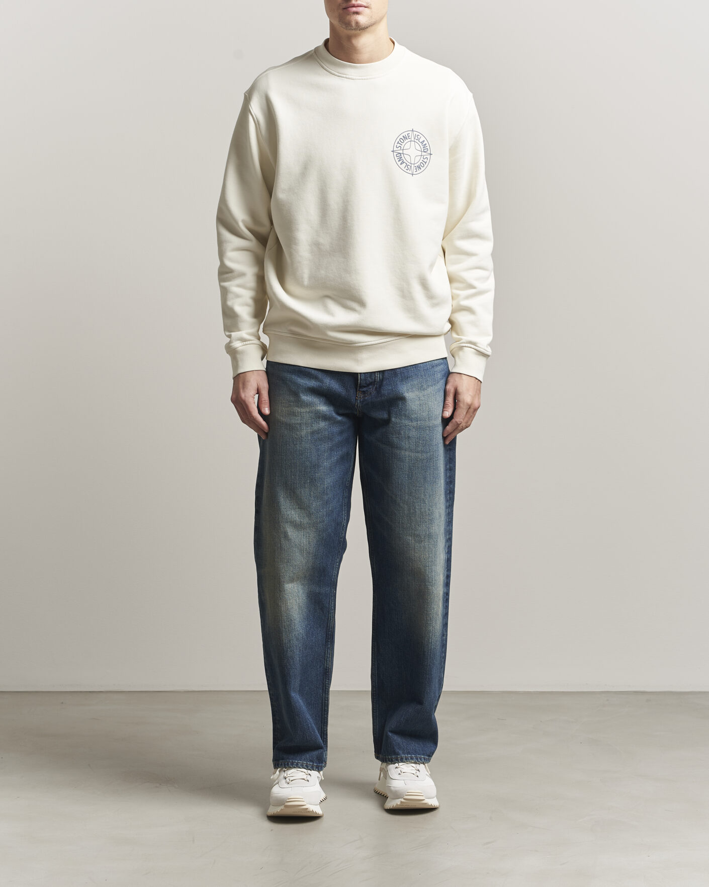 Uomini | Maglieria | Stone Island | Cotton Fleece Printed Logo Sweatshirt Ivory