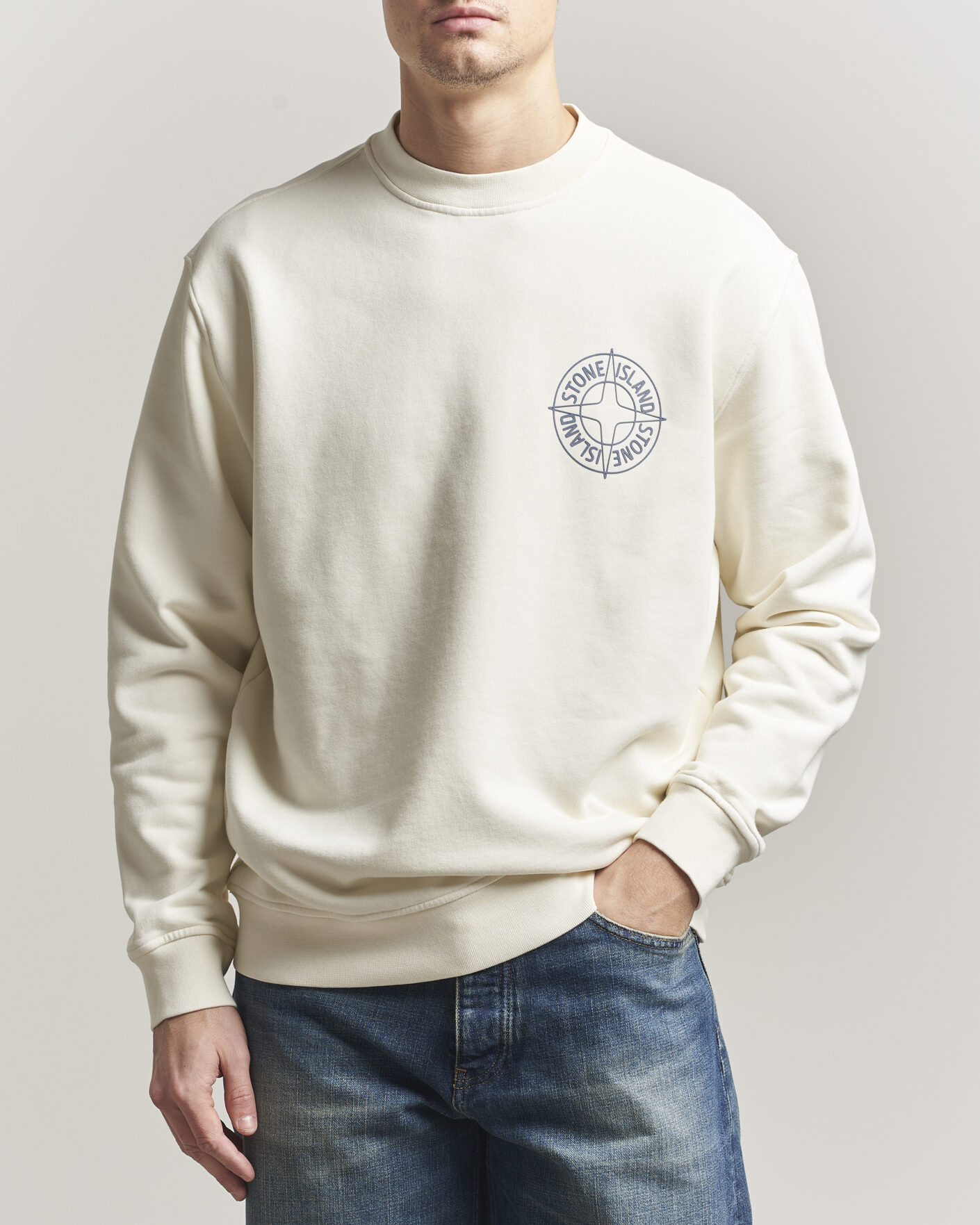 Uomini | Maglieria | Stone Island | Cotton Fleece Printed Logo Sweatshirt Ivory