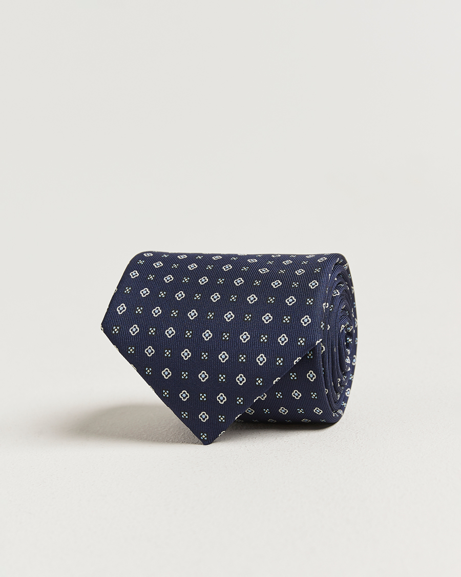 Uomini | Cravatte | E. Marinella | 3-Fold Printed Silk Tie Navy
