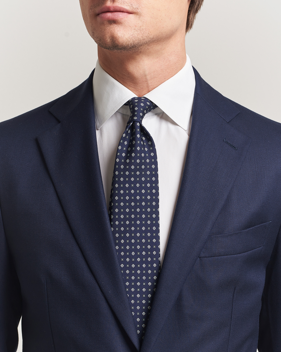 Uomini | Cravatte | E. Marinella | 3-Fold Printed Silk Tie Navy